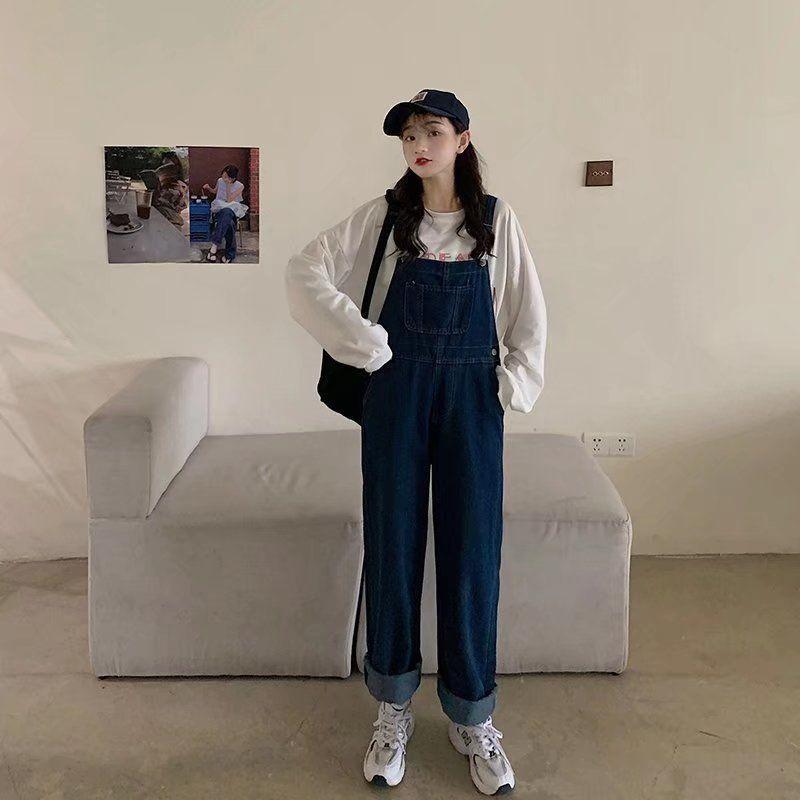2026 New Fashionable Women's Loose Straight-Leg Denim Overalls Casual Suspender Pants