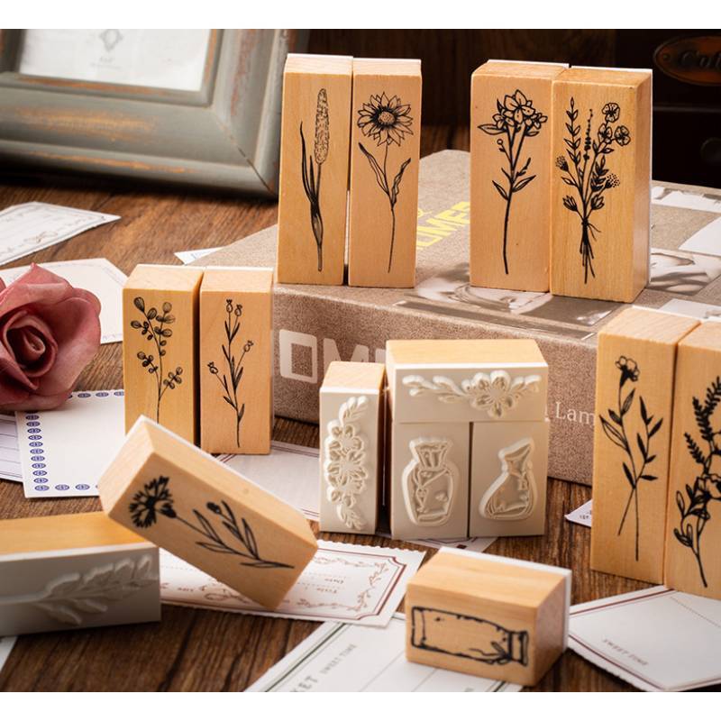 Vintage Wood Plant Stamp Set For Scrapbooking And Journaling Creative Decor