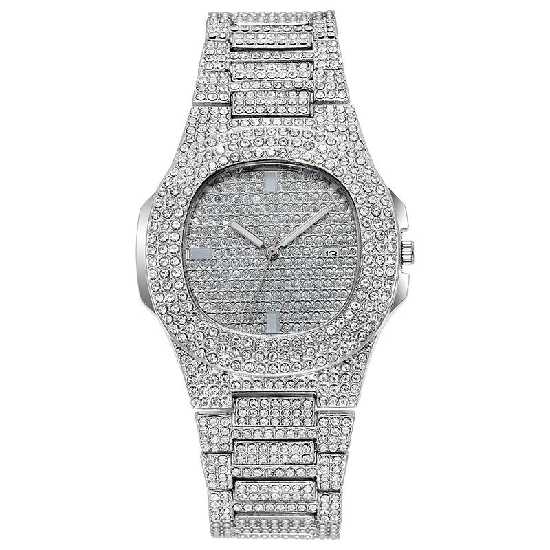 Éléments hip-hop européens et américains mode montres pour hommes et femmes tout en diamants carrées grandes montres dorées tendance mode bracelet en acier montres à quartz