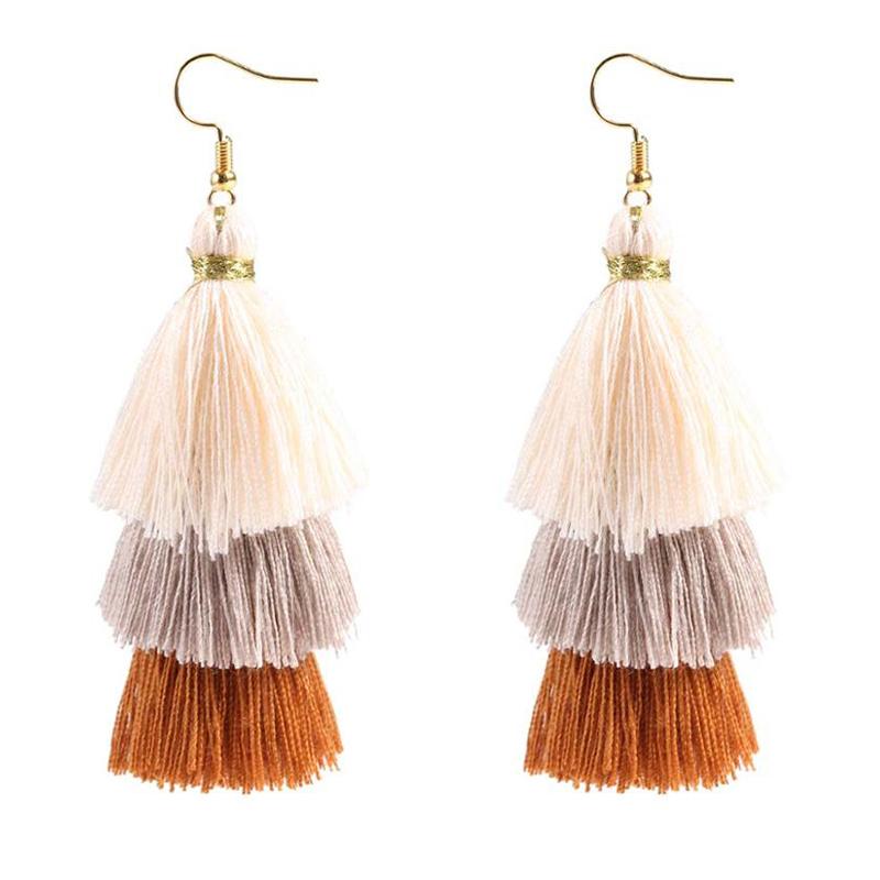 2020 3 Layered Bohemian Fringed Luxury Statement Tassel Earrings 2020 Boho Fashion Jewelry Women Long Drop Dangle Earrings