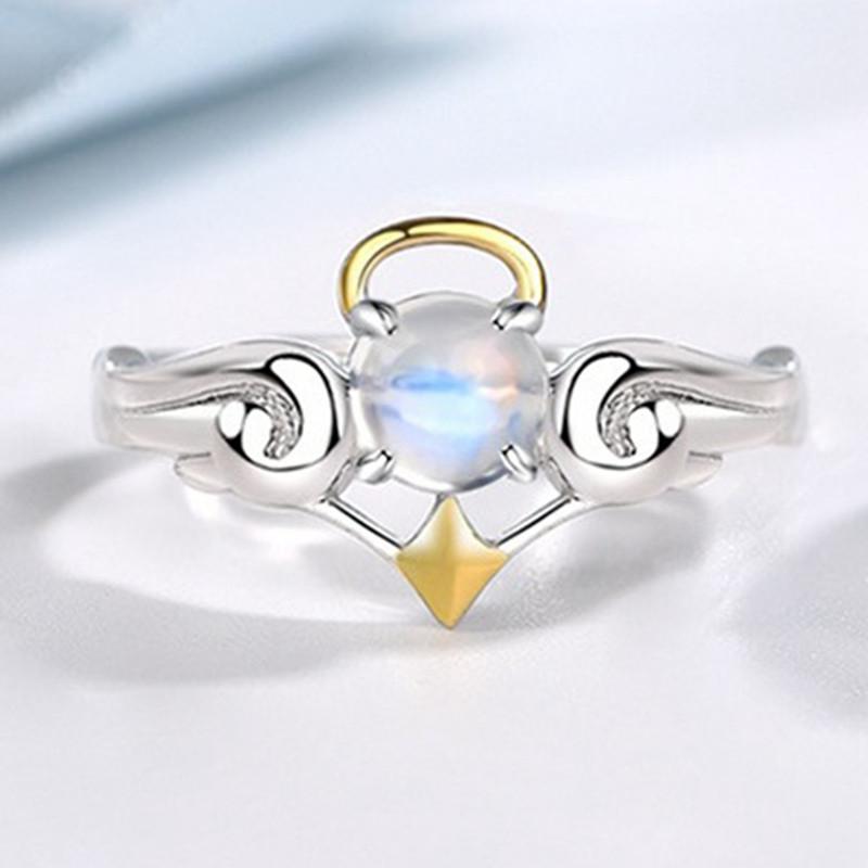 Angel Devil Moonstone Couple Ring Set for Women Men Opening Adjustable Lovers Jewelry Gift Angle