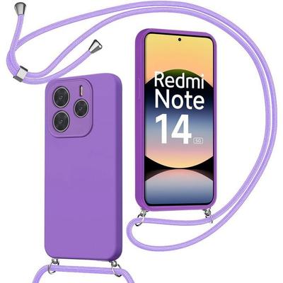 Case for Xiaomi Redmi Note 14 5G (not for 4G), Soft Shockproof Silicone Protection with Purple Cord