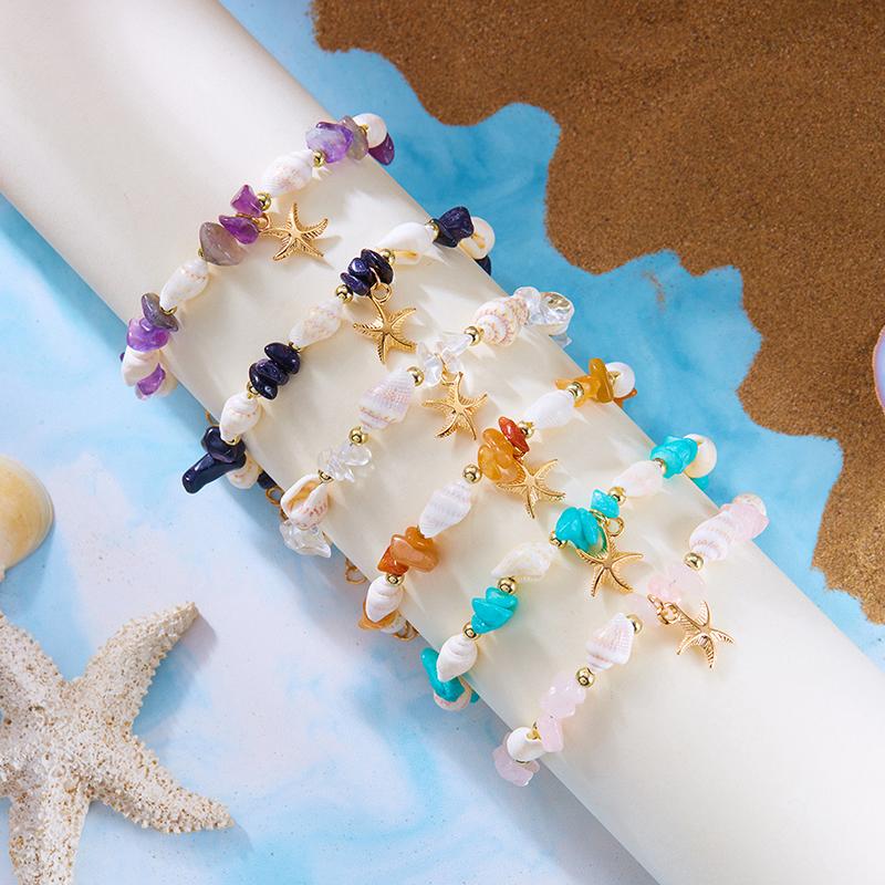 Bohemsk Strand Sjøstjerne Konkylie Perlekjede For Kvinner Jenter Sommer Havskjell Sjøstjerne Armbånd Feriestil Ankellenke Gaver