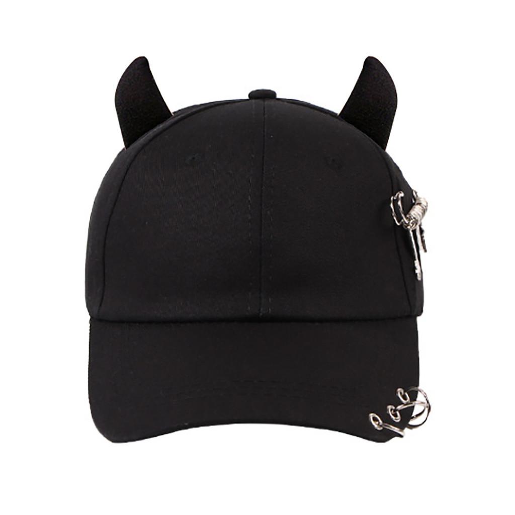 Streetwear Cool Cowhorn Baseball Cap With Metal Ring Embellishments For Urban Style