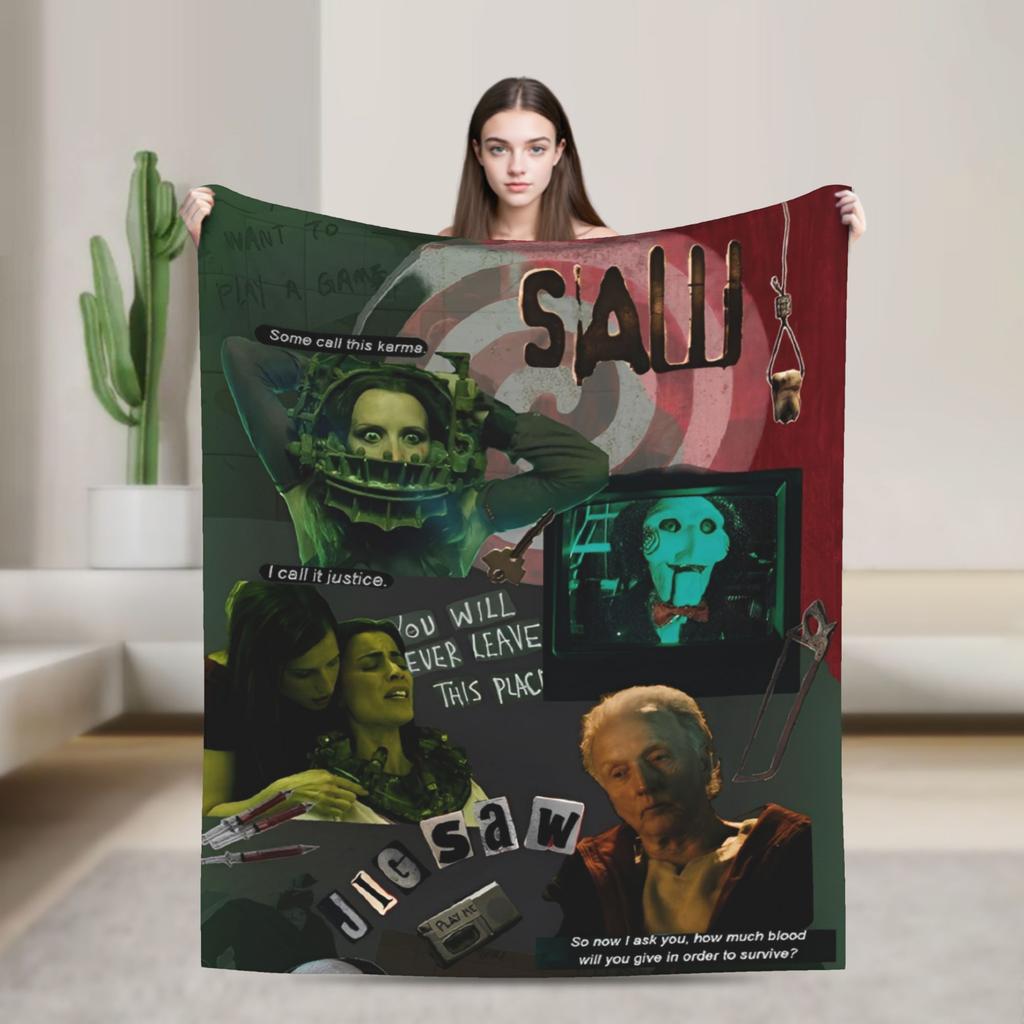 Saw Jigsaw Horrorfilm Mode Decke Fleece Herbst Winter Halloween Gothic Atmungsaktive Dünne Überwurf Mode Decke für Schlafzimmer