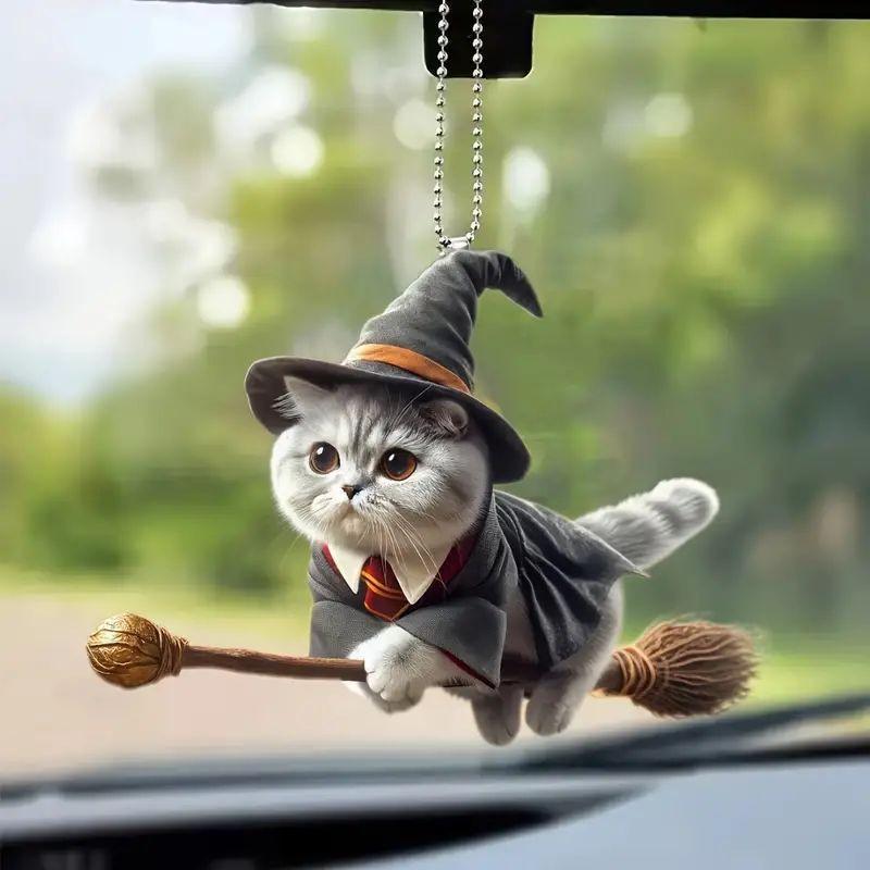 

2D Acrylic Magic Flying Kitten Rearview Mirror Decorative Pendant, Backpack Keychain Decorative Pendant Home Decoration Products
