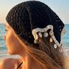 Forest Style Crochet Head Wrap Seashell Tassel Hollow Out Headscarf  Vacation Wear