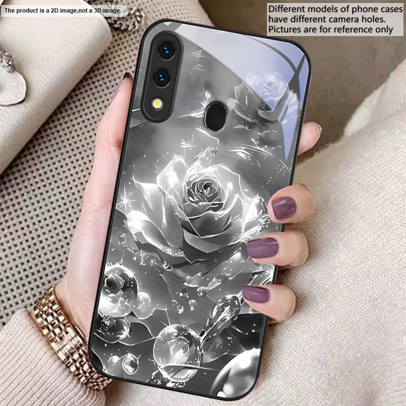 Ice Crystal-colored Roses For Samsung A20 30 22 23 24 25 26 31 32 33 34 35 42 50 51 52 53 54 55 56 70 71 72 73 Glass Phone Case