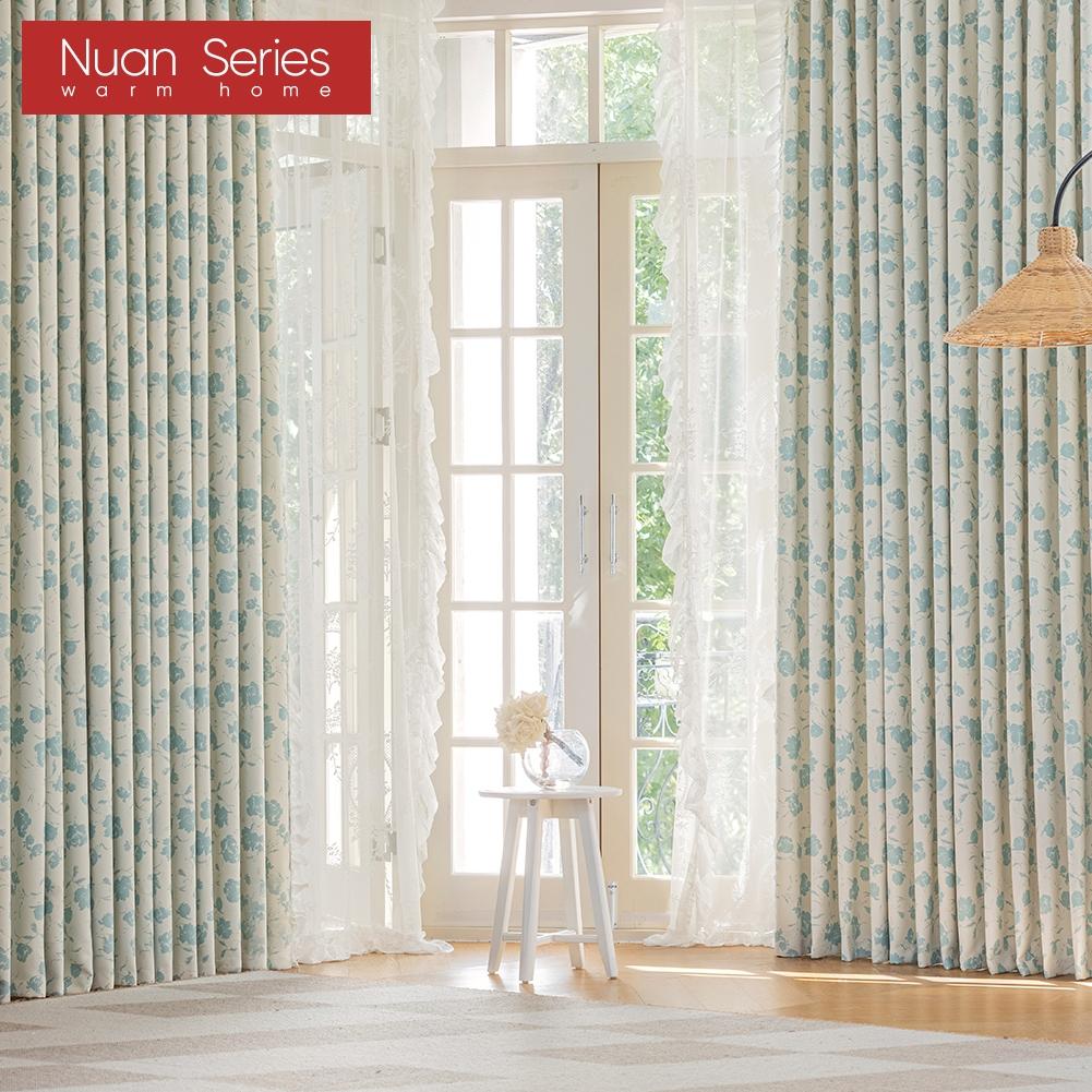 1 Stück, 70–80 % Verdunkelung, romantischer französischer Rosendruck, gerüschte, bequeme Vorhänge für Schlafzimmer, Wohnzimmer, Heimdekoration, Nuan-Serie