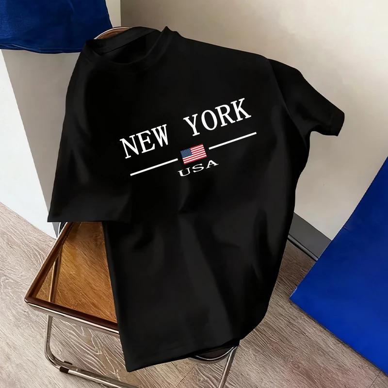 Mens Tshirt City Vibe Fashion Print Streetwear Top 2026 Spring Summer Daily Casual Sports Crew Neck Pure Cotton Tees Oversize