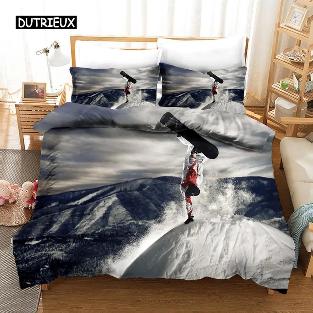 

Ski Duvet Cover Microfiber Extreme Sports Theme Twin Bedding Set Winter Sport Ski Snow Mountain Landscape 70x133cm 2pcs