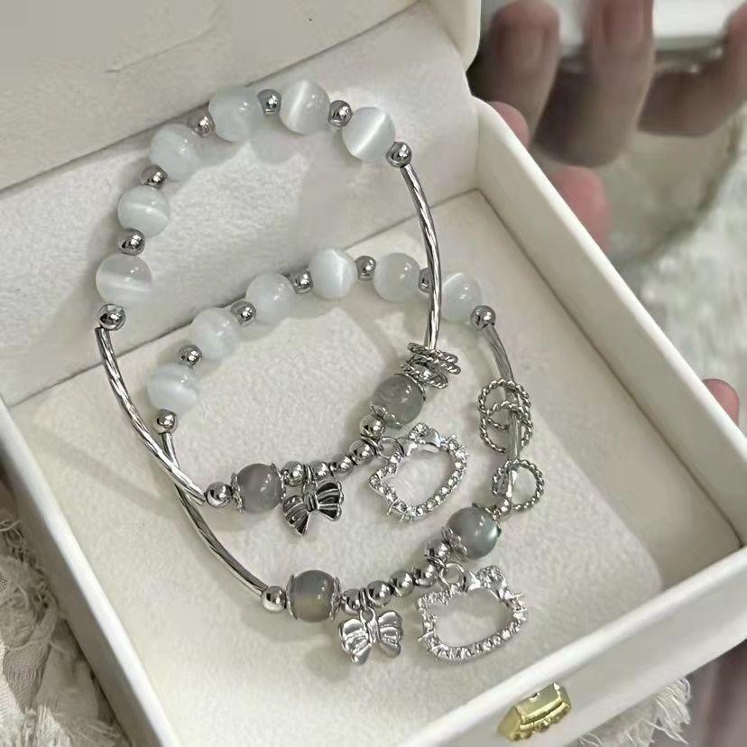 Gray moonlight bow kt cat couple bracelet handmade beaded bracelet