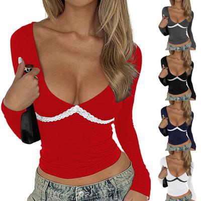 Kadın Bol Kesim Günlük Derin V Dantelli Uzun Kollu Dar Kesim V Yaka Üst Dar Kesim V Yaka Üst