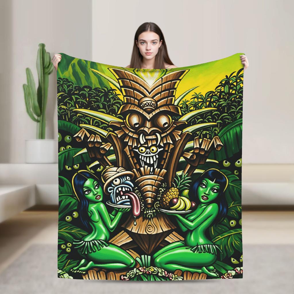 Psychedelic Tiki Totem With Hawaiian Hula Girls Art Blankets Quality Soft Bedding Throws Winter Child Couch Bed Bedspread