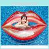 Populär Uppblåsbar Röd Läpp Poolflotte Med Glittriga Läppar Och Läppstift Design