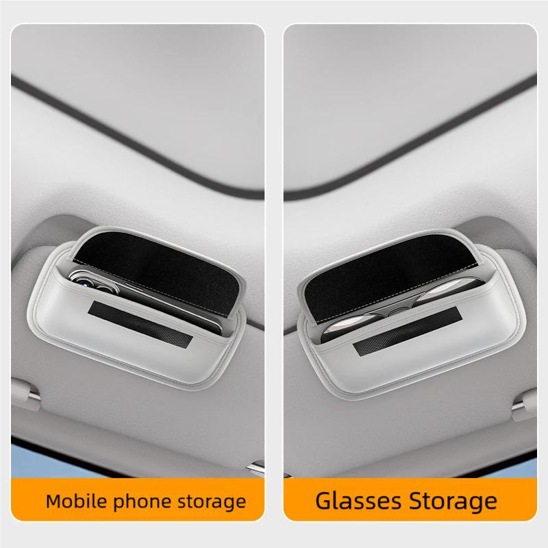 Car Sun Visor Glasses Case Clip Sunglasses Storage Bag with Mobile Phone Space Document & Receipts Organizer for Vehicle