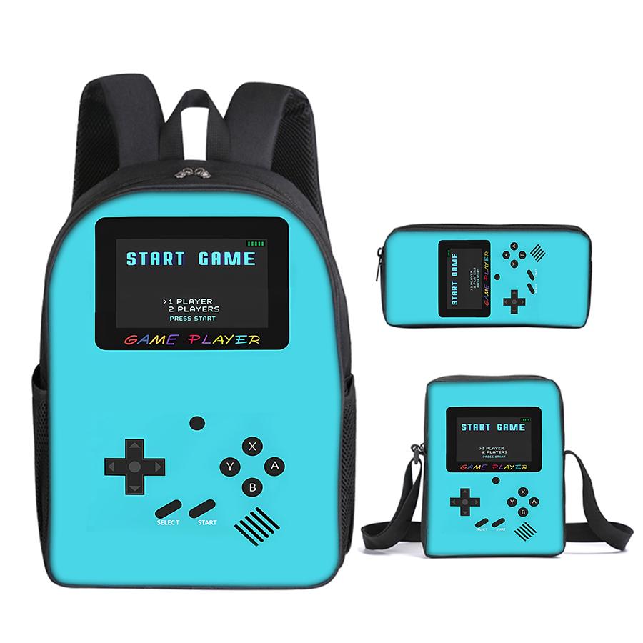 Ensemble de 3 pièces Sac Messager pour Console de Jeux, Trousse à Crayons, Sacs d'École pour Garçons/Filles Enfants Meilleurs Cadeaux Sac à Dos d'École Dessin Animé