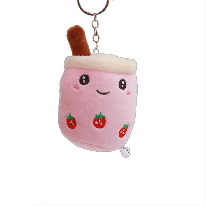 Cartoon Panda Cute Rabbit Fruit Milk Tea Cup Plush Toy Pendant Keychain Kids For