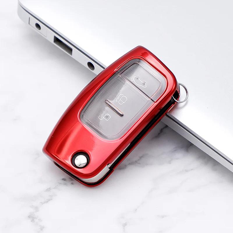 

TPU Car Folding Flip Key Case Cover Keychain for Ford Fiesta Focus 2 Falcon Ecosport Escape Kuga Galaxy B-Max C-Max Protector красный