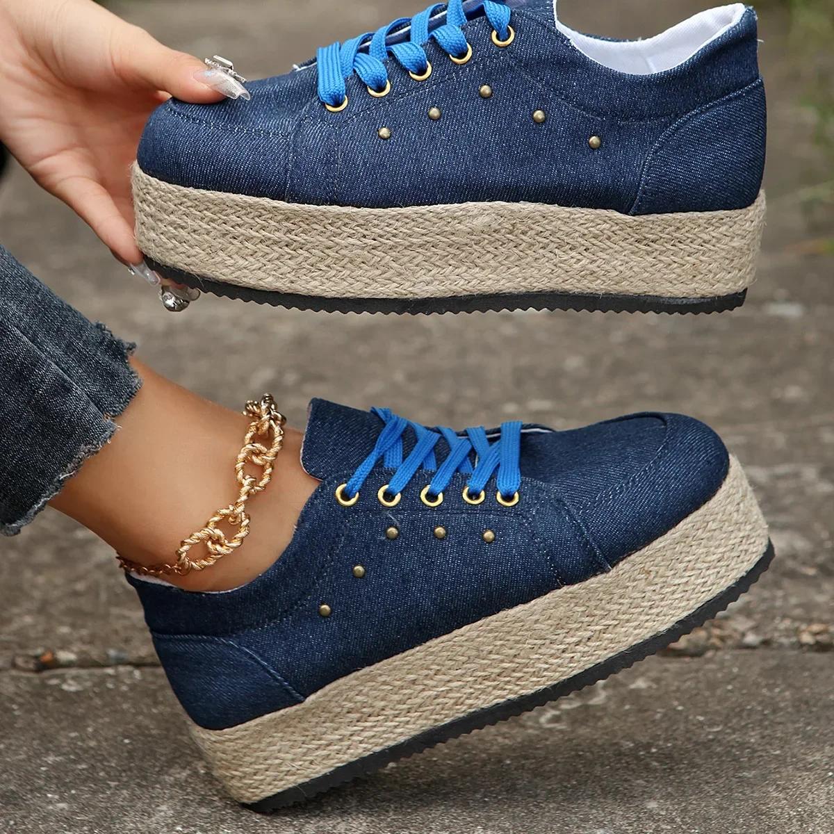 

Женская мода парусиновая повседневная обувь весна-осень новые туфли на шнуровке с круглым носком дышащие кроссовки с леопардовым принтом большой размер 35 темно-синий