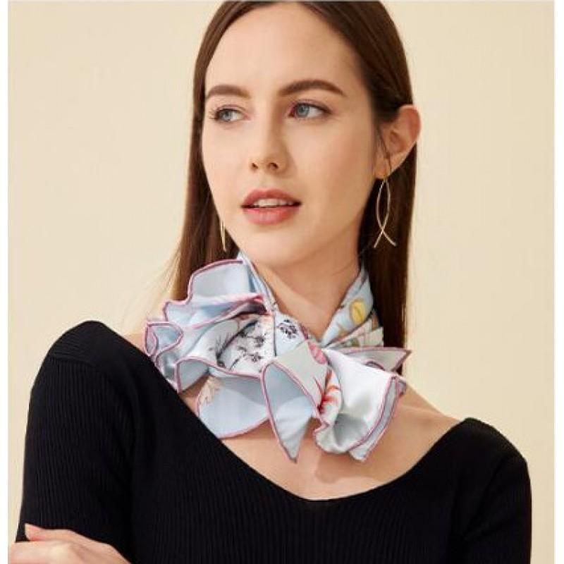 100% Mulberry Silk Square Scarf Double-sided Print Light Luxury Shawl Women Mom Fashion Accessory