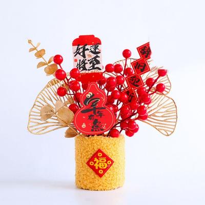 Creative New Year Lucky Decoration Simulated Chinese Style Blessing Flower Bucket Best Blessing Fake Flower Bucket