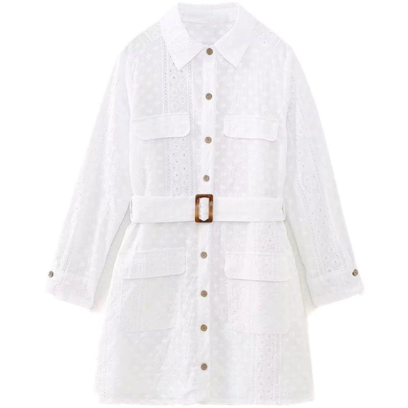 

Fashion Style Spring Fashion Trendy Women s Clothing Stylish with Belt Embroider Short Dress 3233964 250 White XS