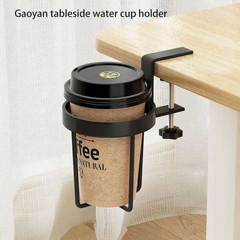 Metal Desk Drinks Holder Desk Mount Cup Holder Side Table Cup Holder Clip On Mounted Table and Stainless Steel Holder