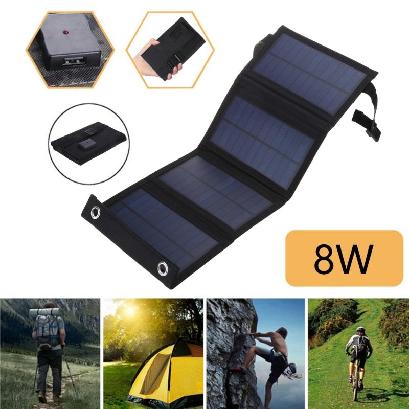 8W 5V USB Solar Panel Portable Folding Foldable Waterproof Power Bank Outdoor Camping Hiking Phone Charger Cells