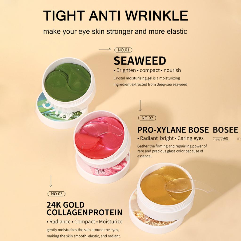 Feuchtigkeitsspendende Augenklappe, Augenpads, 60 Stück, Augenpads, 24 K Kollagen-Augenmaske, feuchtigkeitsspendend, entfernt Augenringe, reduziert feine Linien und Fältchen, 10 ml
