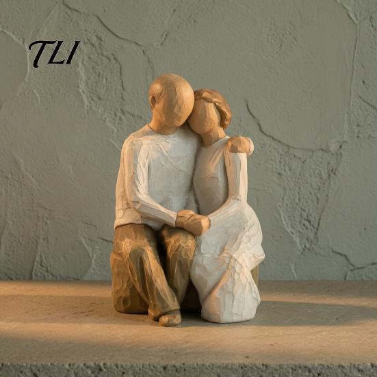 Gift for Valentine Day Wooden Texture Resin Figurine, Hand Carved Mother & Child/Family/Couple/Dog Owner Decorative Statue Office Statue,