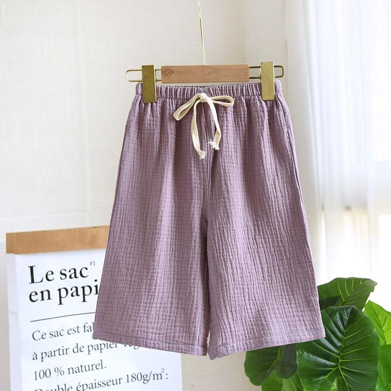 New Double-layer Cotton Gauze Wide Leg Pants for Boys Summer Thin Straight Leg Pants Mosquito Proof