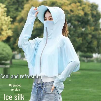 Camisa com Capuz e Xale de Proteção Solar para Ciclismo de Verão Feminino - Roupa de Sombreamento Respirável e Elegante