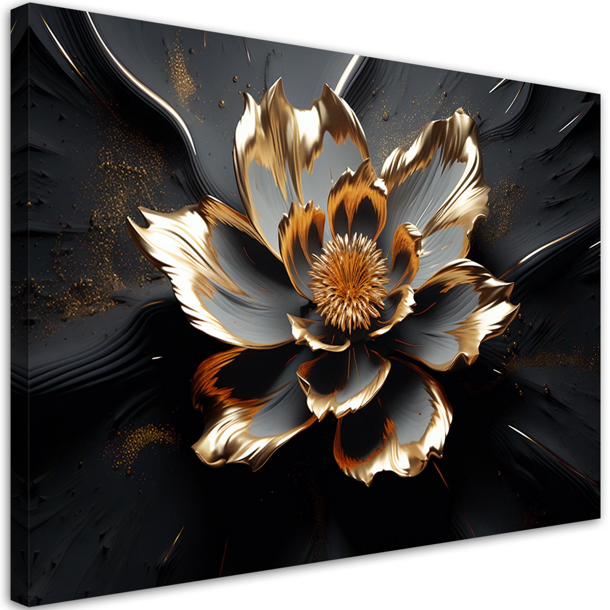 Impressão em tela, flor glamour abstrata 3D 60x40 preto