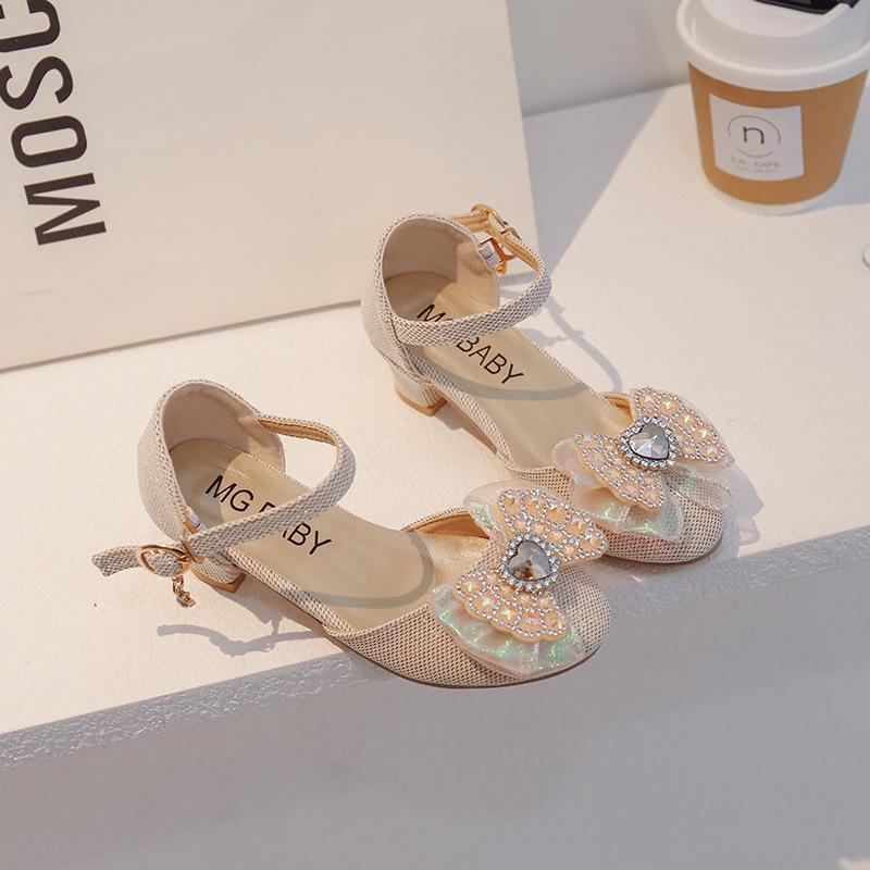 Children'S Shoes Spring New Cute Girls Rhinestone Princess Shoes Leather Shoes Crystal Shoes Baby Bow Single Shoes