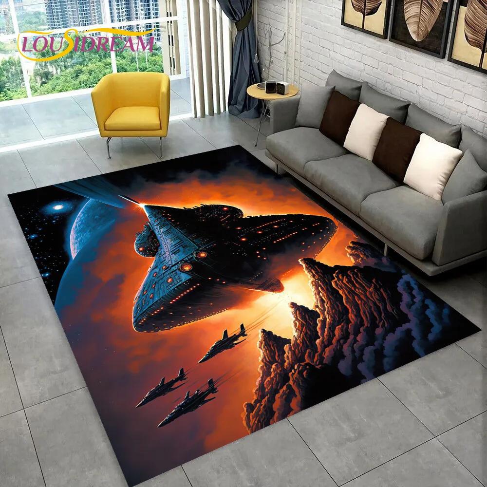 3D Spaceship Spacecraft UFO Cartoon Carpet Rug for Home Living Room Bedroom Sofa Doormat Decor,kids Area Rug Non-slip Floor Mat