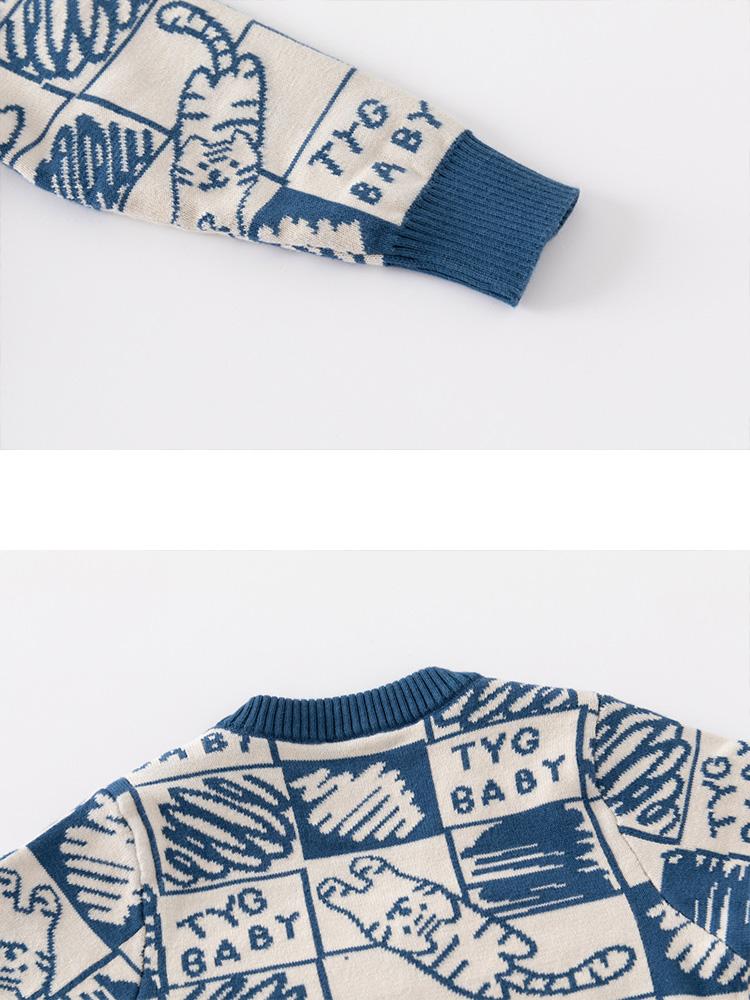 Boys Girls Sweater Winter Cute Kid Sweater Cardigan Knitted Top Cartoon Little Cat Printed Knitted Coat Cotton Children Clothes