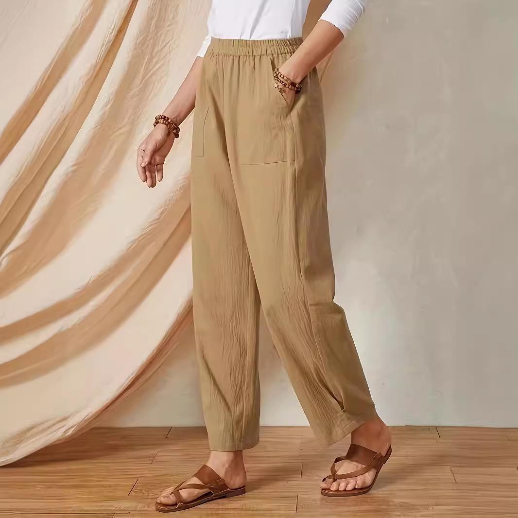

Весенние и летние женские брюки больших размеров, однотонные, с карманами, эластичным поясом, свободные, широкие брюки 3XL хаки