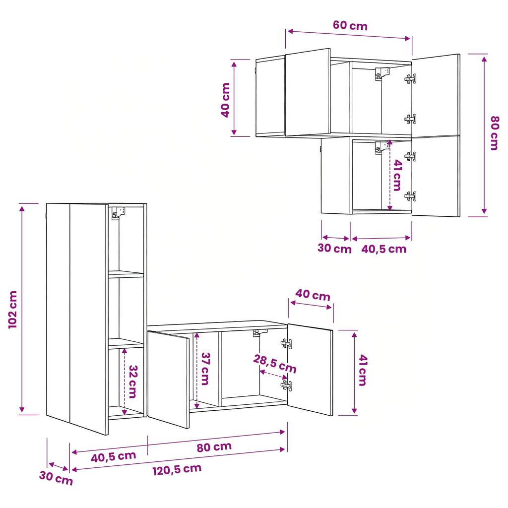 Wall Mounted TV Cabinet Set 4 pcs Reclaimed Wood Effect Particleboard