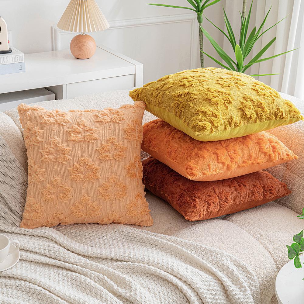 New Embroidered Hair Maple Leaf Pillow Case Home Living Room Sofa Decoration Cushion Cover Ins Bedside Office Pillow