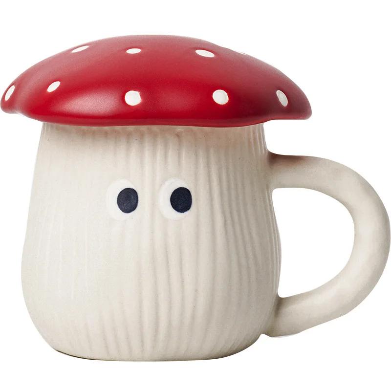 Ceramic Red Mushroom Tableware Mug Snack Plate Creative Cute Handmade Dinner Serving Plate Bowl Spoon Kitchen Dinnerware