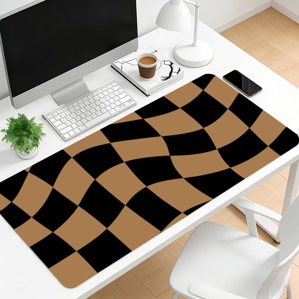 Wavy Checkerboard Extended Gaming Mouse Pad AntiSlip Desk Mat Stitched Edge Aesthetic Decor For Pc Gamer Office Use
