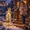 Outdoor Decorative Resin Statues Solar Angel Bear Red Bird Garden Stake Light, Christmas Decor with Path Lights Snowflake String, Memorial Yard