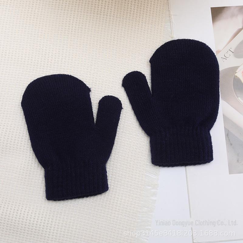 

Однотонные зимние теплые вязаные перчатки для детей 1-4 лет - антицарапающие, детские варежки One Size тёмно-синий