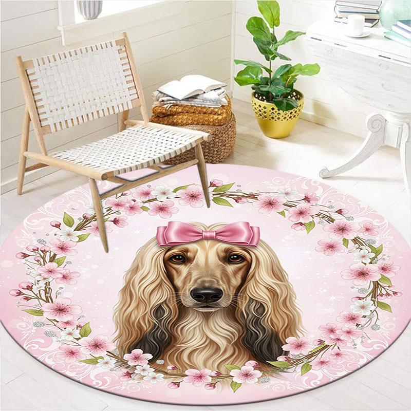Bow tie puppy Round Area Rug,Carpet Rug for Living Room Bedroom Sofa Playroom Decor,Non slip Floor Mat
