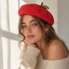 Red Apple Painter Hat Orange Shaped Knit Beret Japanese style Fruit Beret  Autumn and Winter Warmth