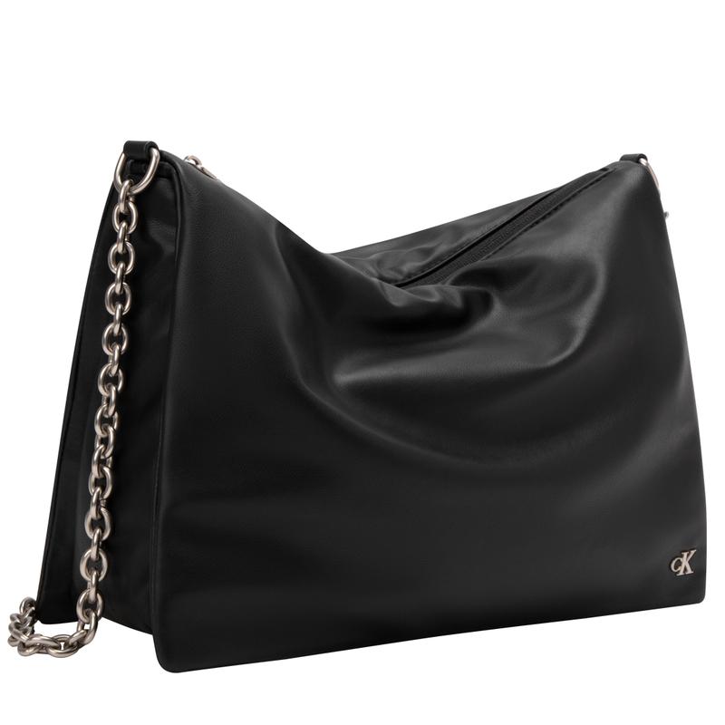 Calvin Klein Casual Commuter Metal Letter Zipper Chain Synthetic Material Crossbody Bag Medium Women Bags Space-Black DH3575-001