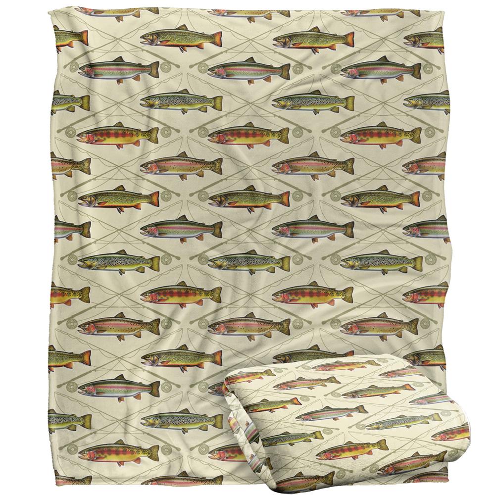 JQ Licensing Silky Trout Crossed Fishing Rods Supersoft Blanket