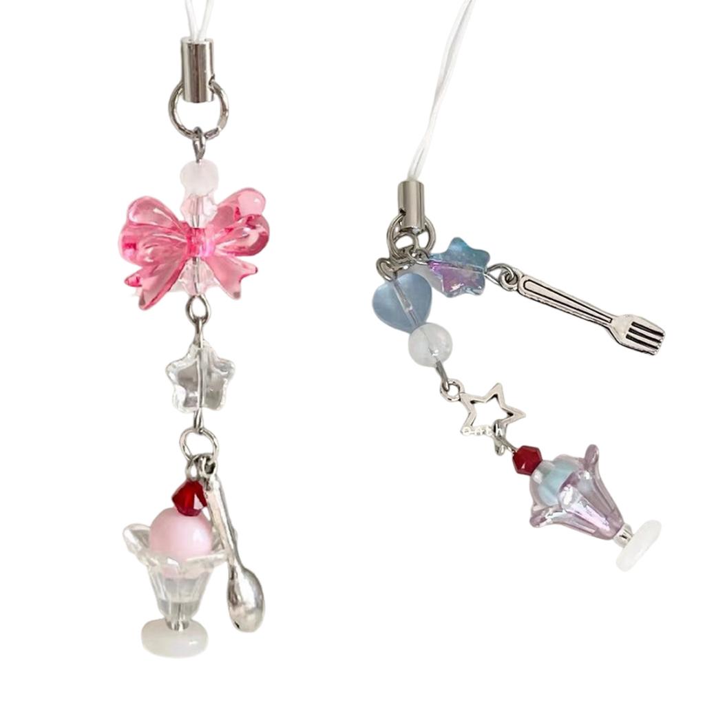Phone Cute Bowknot Ice Cream Pendant Phone Chain Mobile Phone Charm Strap Lanyard Keychain For Iphone Accessory Women Jewelry