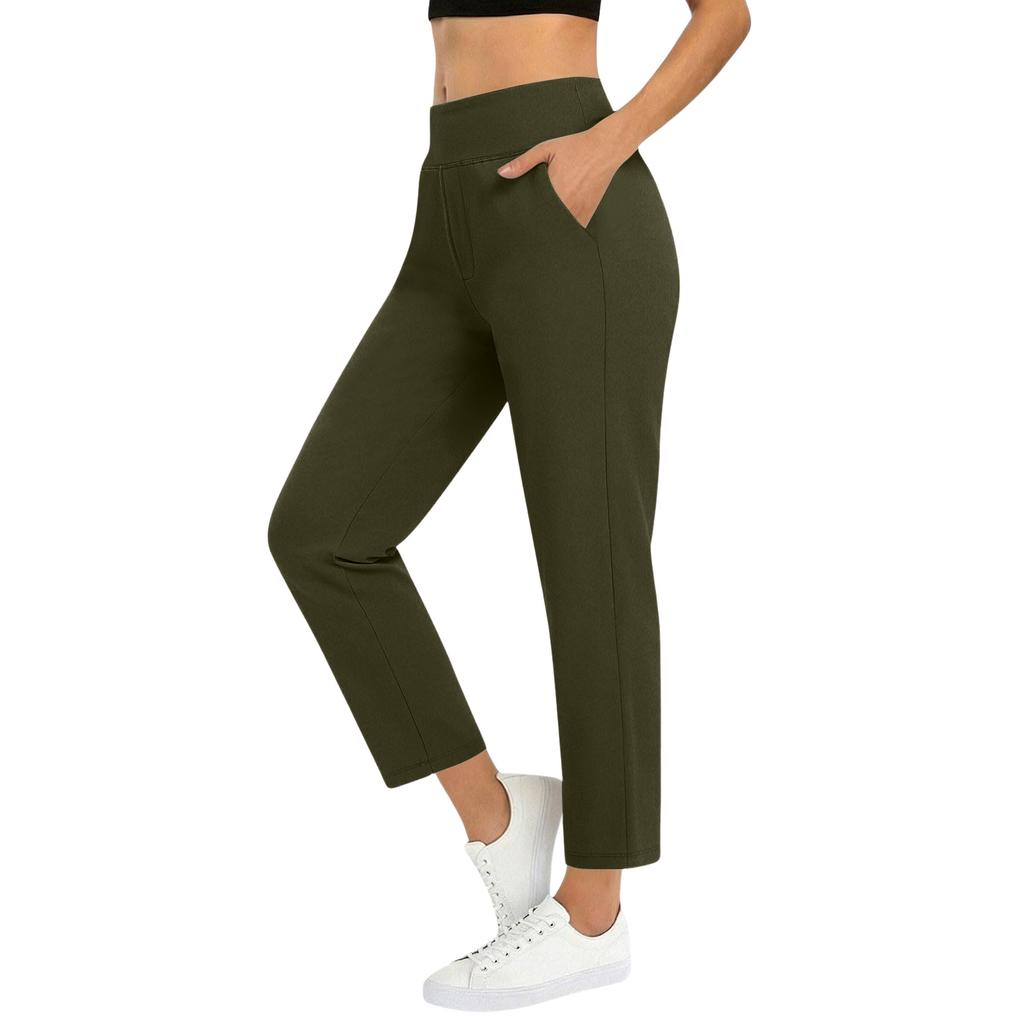 Women Fashion Pocket Yoga Casual Pants Solid Color Stretch Athletic Trousers High Waist Comfortable Fit Lightweight Fabric